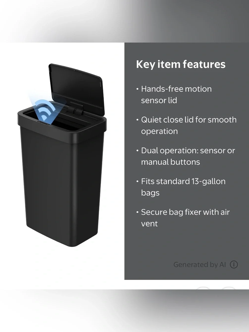 Mainstays Black Motion Sensor Trash Can